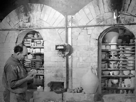 David Leach at his kiln at Lowerdown Pottery in Bovey Tracey, Devon