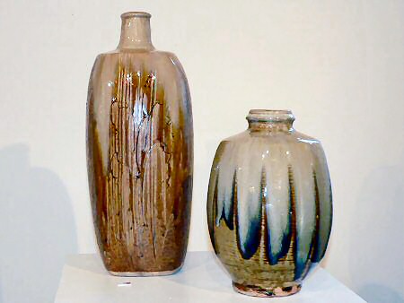 Tall squared vase with barley pattern, cut sided bottle vase - nuka over granite glaze