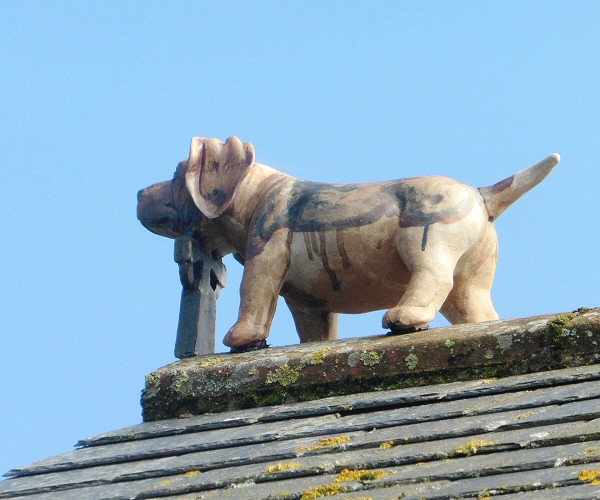 Beagle with cross by Debra Sloan on the roof of Beagle Cross, Leach Pottery
