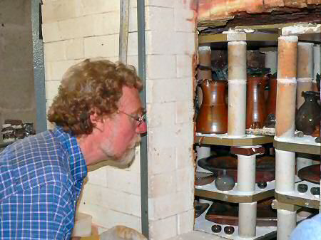 Toff having a look at the result of the salt kiln firing - its a good un