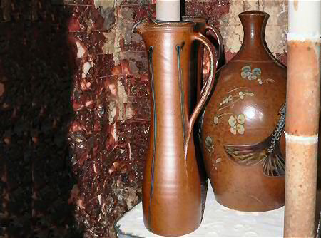 Tall jug and fish bottle successfully fired