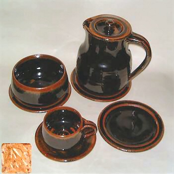 Tenmoku glazed stoneware coffee set