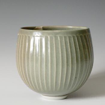 Simon Leached fluted celadon vase
