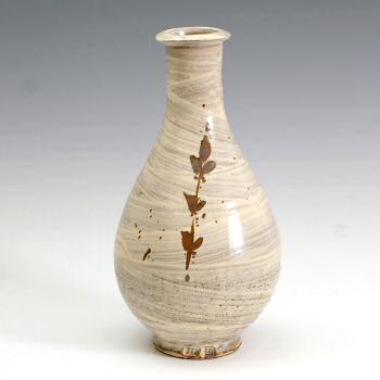 Korean bottle vase, hakeme glaze, foliate decoration