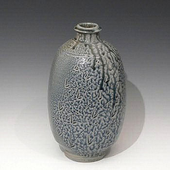 Large moulded salt glazed vase with etched decoration