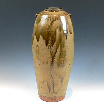 Phil Rogers tall ash glazed bottle
