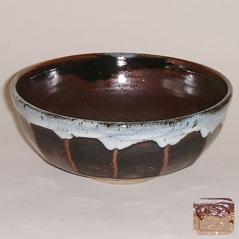 Shallow fluted bowl, nuka glaze over temmoku
