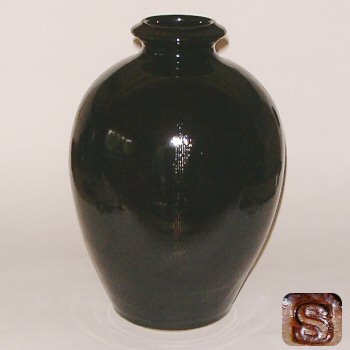 Heavy temmoku glazed vase