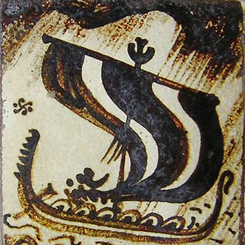 Bernard Leach tile - Viking longship