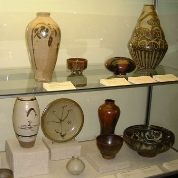 Selection of pots, including work by Charles Vyse, William Staite-Murray and the Bernard Leach